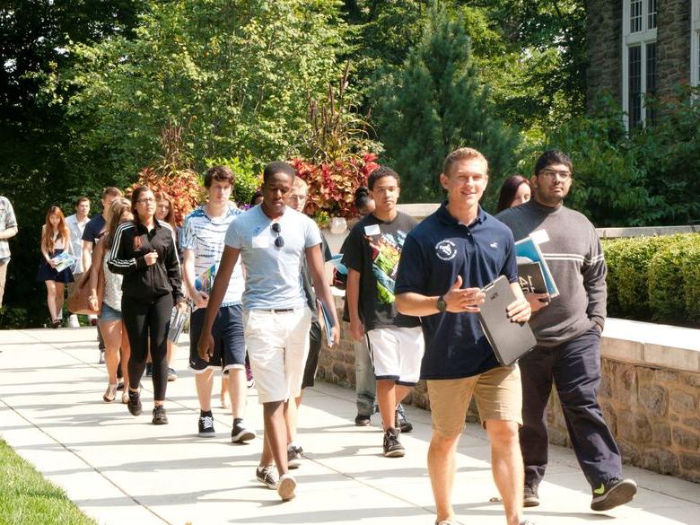 Current student taking students on a tour at Penn State Abington (near Philadelphia)